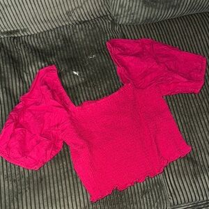 Universal Thread Bright Pink Puff Sleeve Crop Top